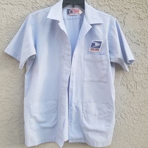 Post office clerk blue uniform top 3 pocket front